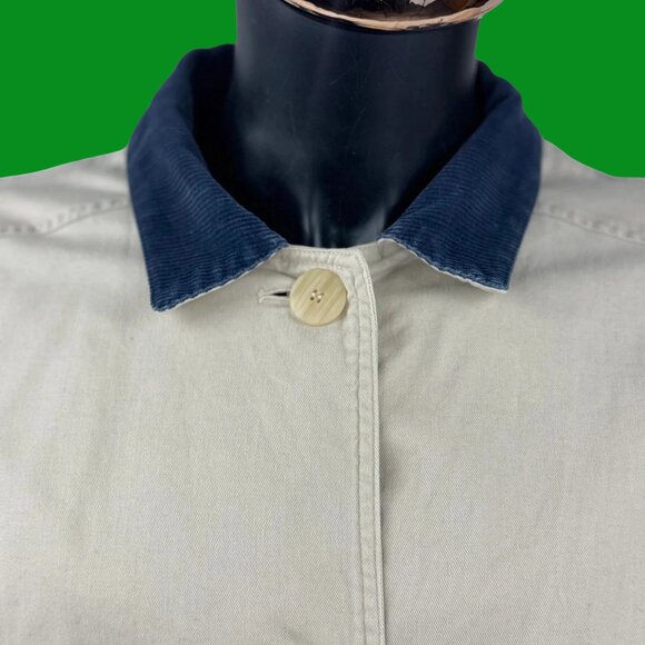 VTG Architect Chore Coat Beige Canvas Work Jacket Navy Corduroy Collar - Picture 3 of 7